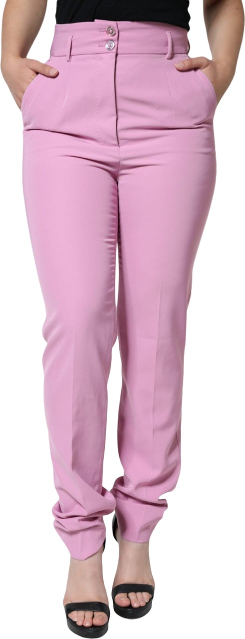 Dolce & Gabbana Pink Polyester High Waist Women Tapered Pants Roze