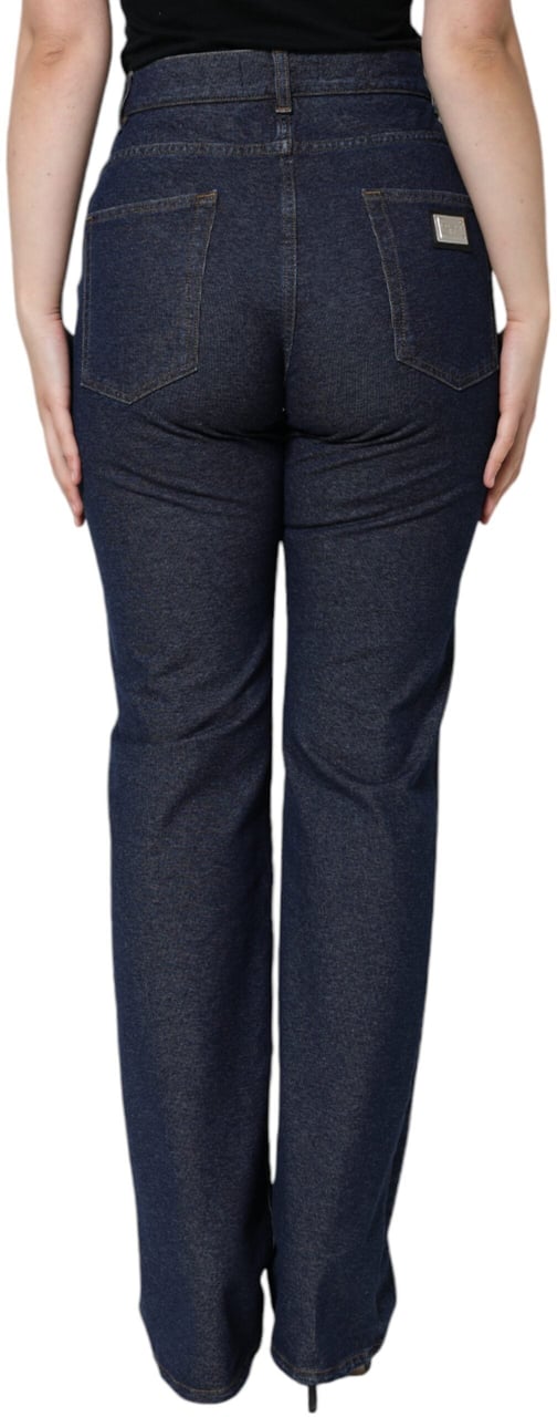 Dolce & Gabbana Dark Blue Cotton Stretch Straight Denim Jeans Blauw