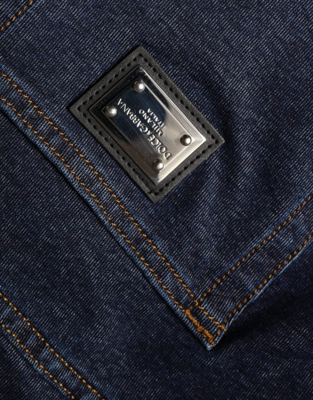 Dolce & Gabbana Dark Blue Cotton Stretch Straight Denim Jeans Blauw