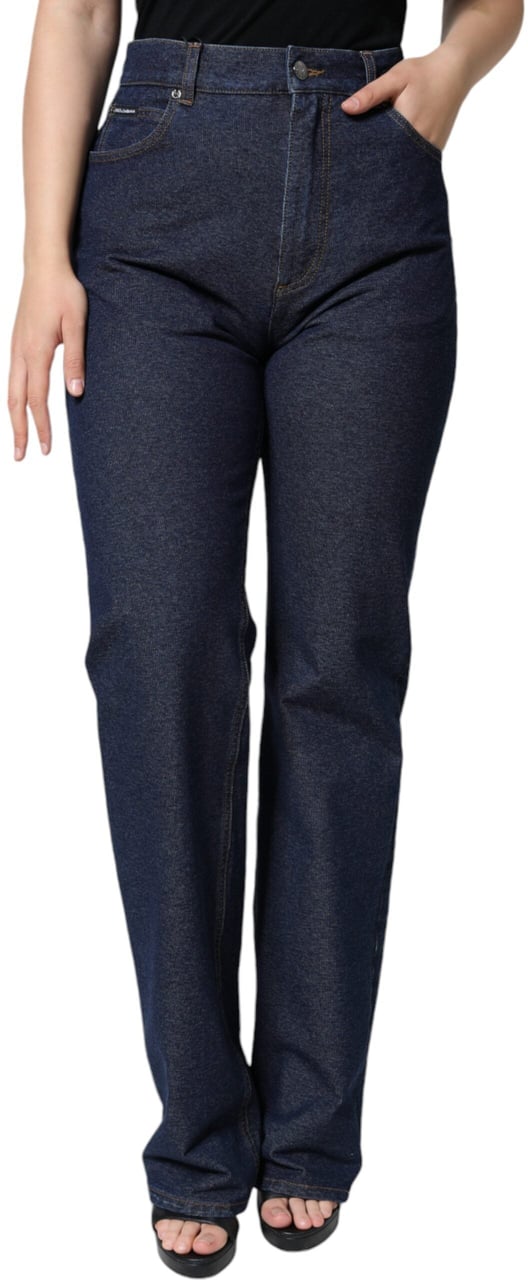 Dolce & Gabbana Dark Blue Cotton Stretch Straight Denim Jeans Blauw