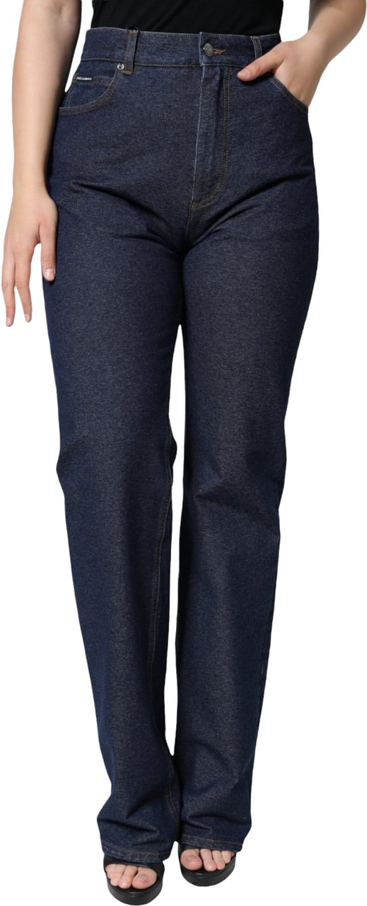 Dolce & Gabbana Dark Blue Cotton Stretch Straight Denim Jeans Blauw