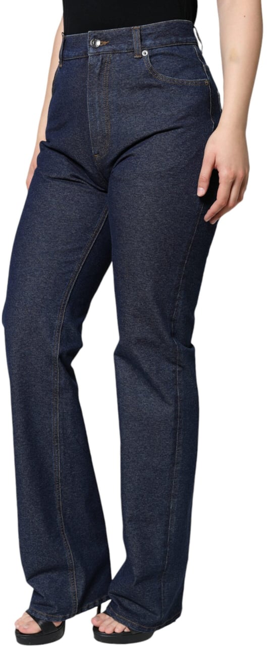 Dolce & Gabbana Dark Blue Cotton Stretch Straight Denim Jeans Blauw
