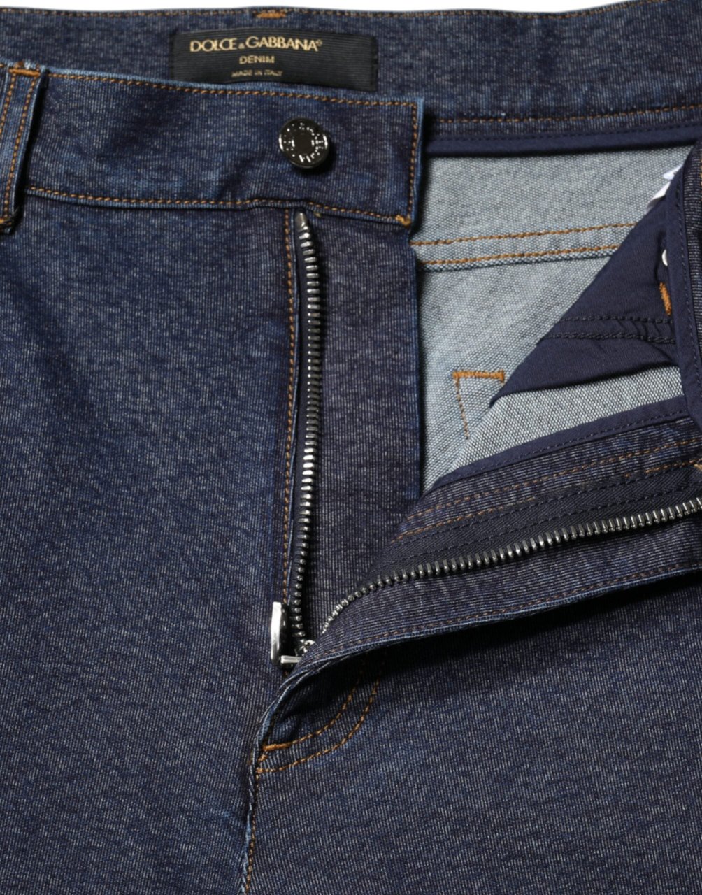 Dolce & Gabbana Dark Blue Cotton Stretch Straight Denim Jeans Blauw