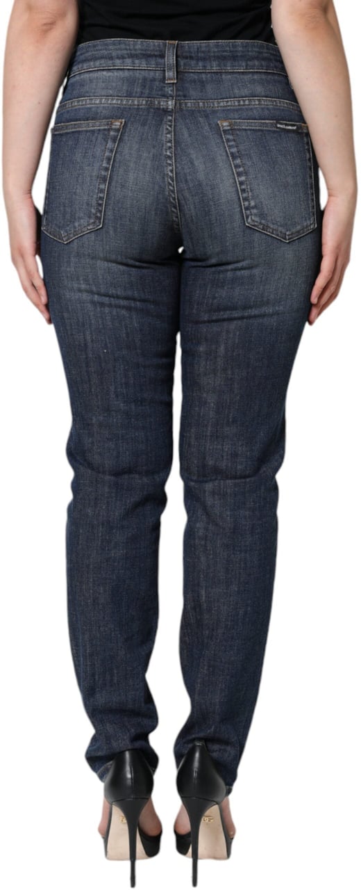 Dolce & Gabbana Dark Blue Cotton Stretch Skinny Denim Jeans Blauw