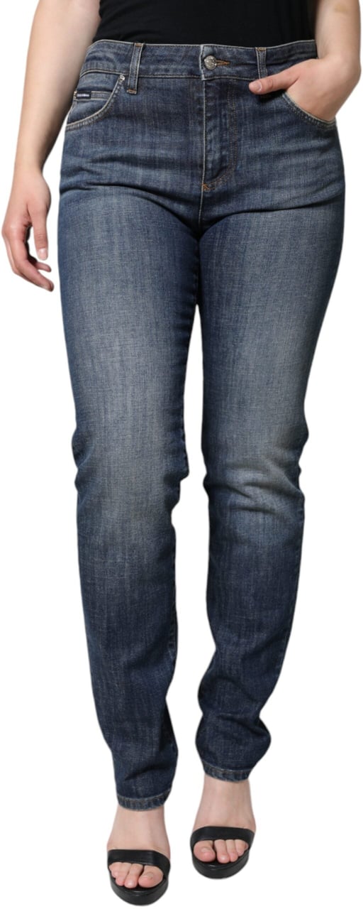 Dolce & Gabbana Dark Blue Cotton Stretch Skinny Denim Jeans Blauw