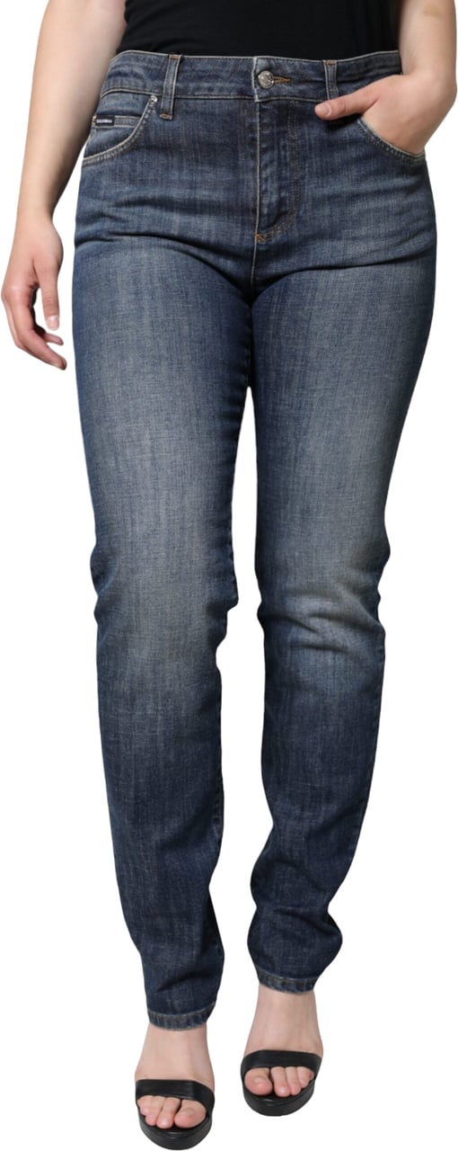 Dolce & Gabbana Dark Blue Cotton Stretch Skinny Denim Jeans Blauw