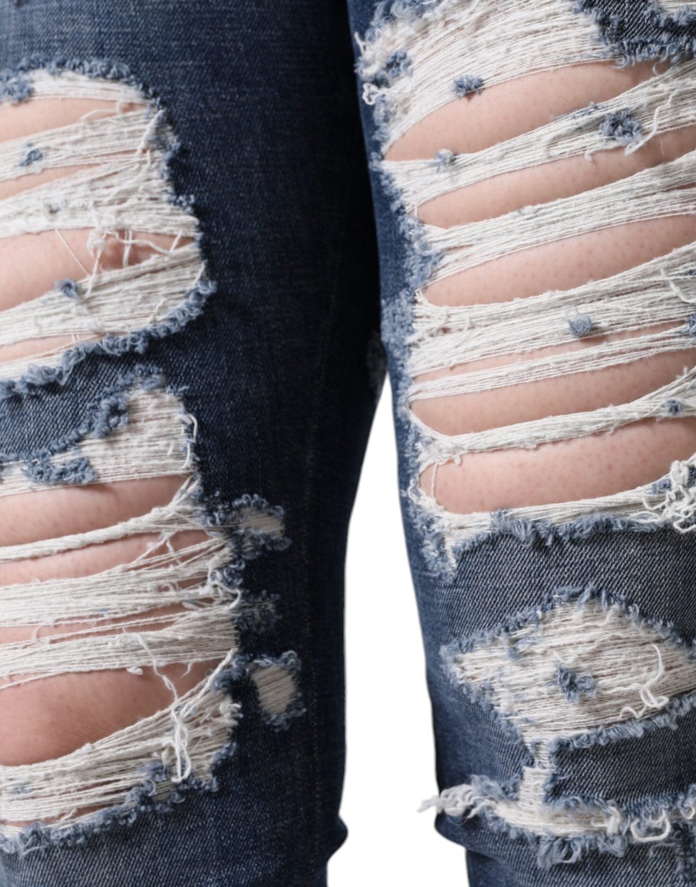 Dolce & Gabbana Blue Cotton Stretch Tattered Skinny Jeans Wit