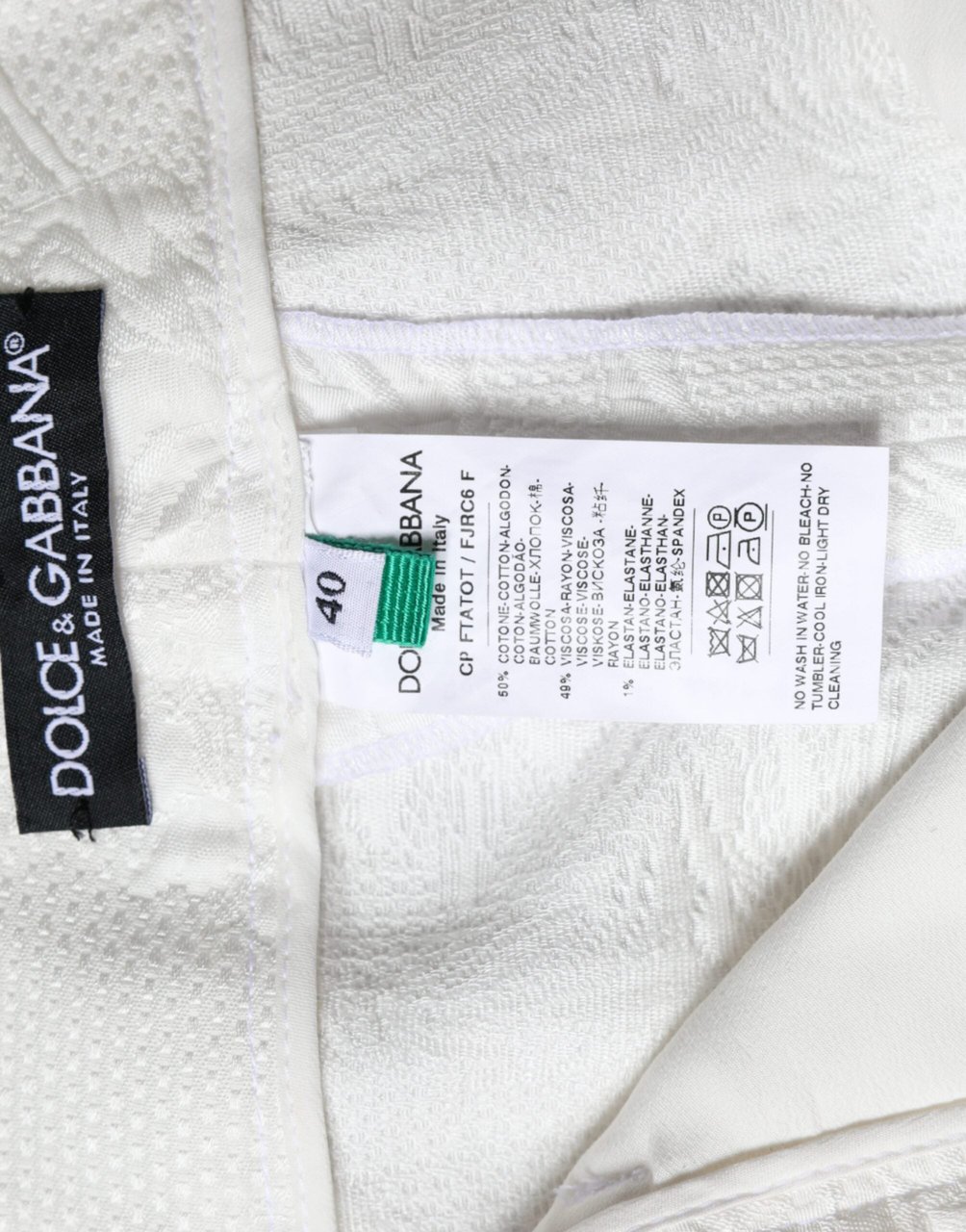 Dolce & Gabbana White Floral Brocade Cotton Cropped Pants Wit