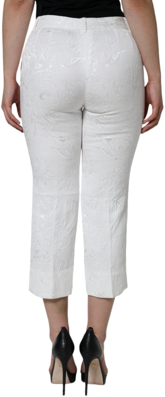 Dolce & Gabbana White Floral Brocade Cotton Cropped Pants Wit