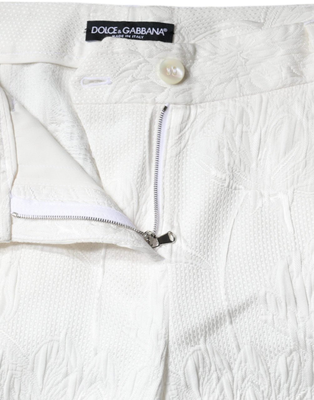 Dolce & Gabbana White Floral Brocade Cotton Cropped Pants Wit