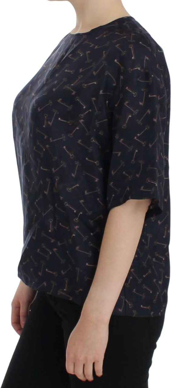 Dolce & Gabbana Blue gold key print silk blouse Blauw