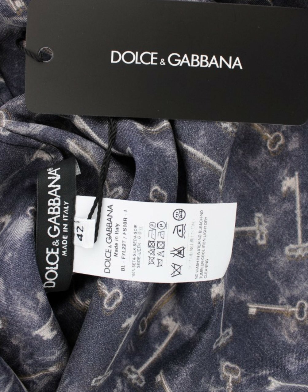 Dolce & Gabbana Blue gold key print silk blouse Blauw