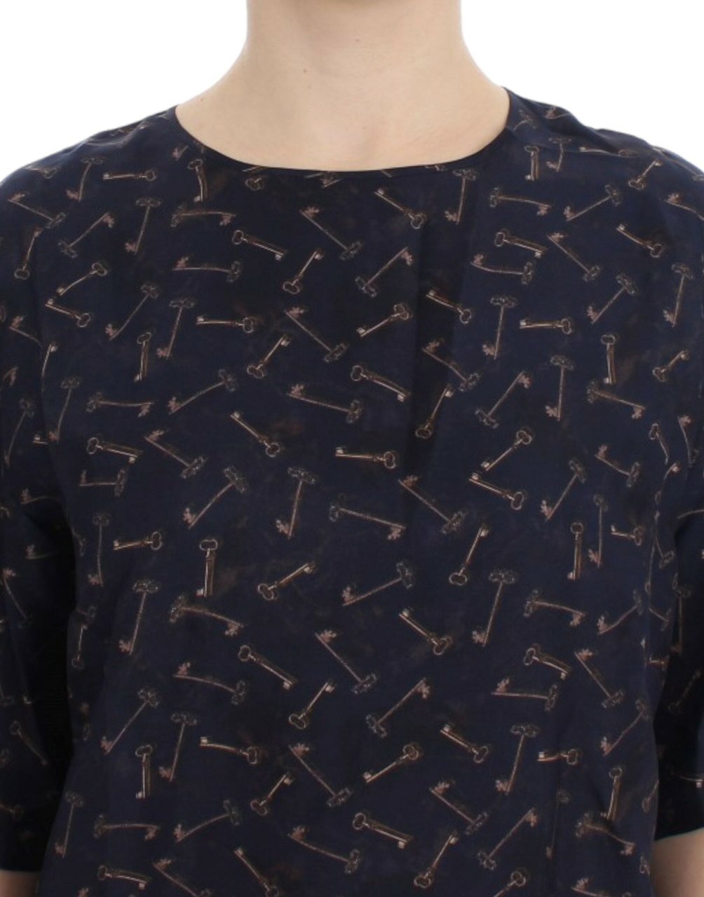 Dolce & Gabbana Blue gold key print silk blouse Blauw