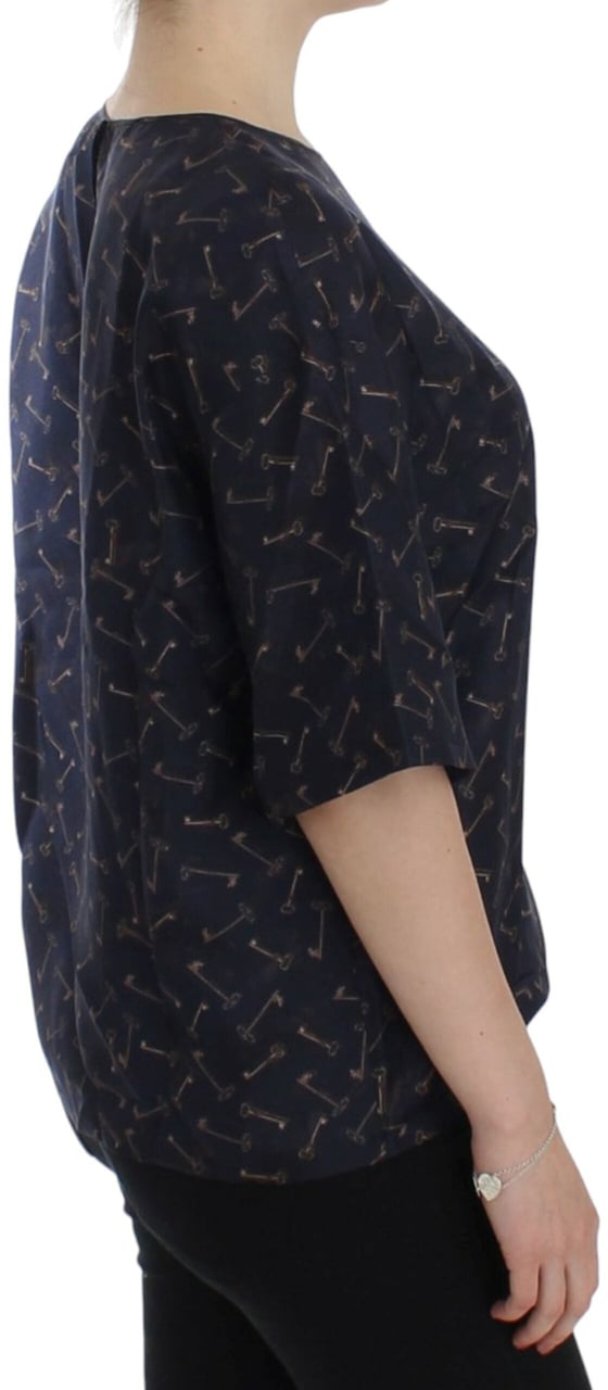 Dolce & Gabbana Blue gold key print silk blouse Blauw