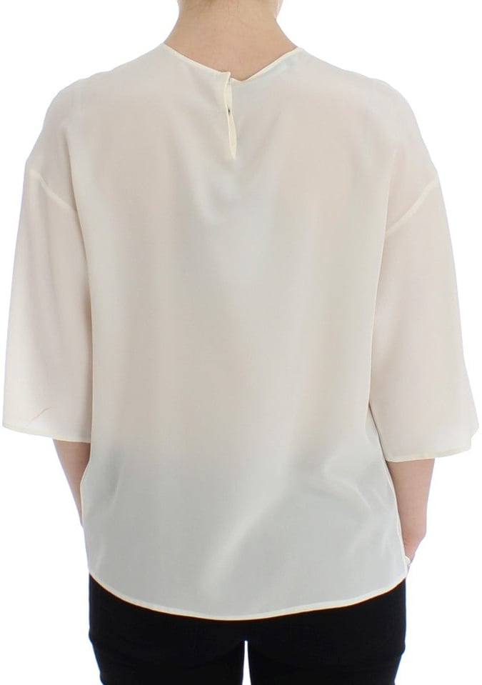 Dolce & Gabbana White Sequined Key Silk Blouse T-shirt Top Wit