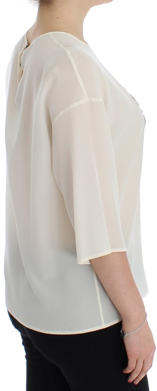 Dolce & Gabbana White Sequined Key Silk Blouse T-shirt Top Wit