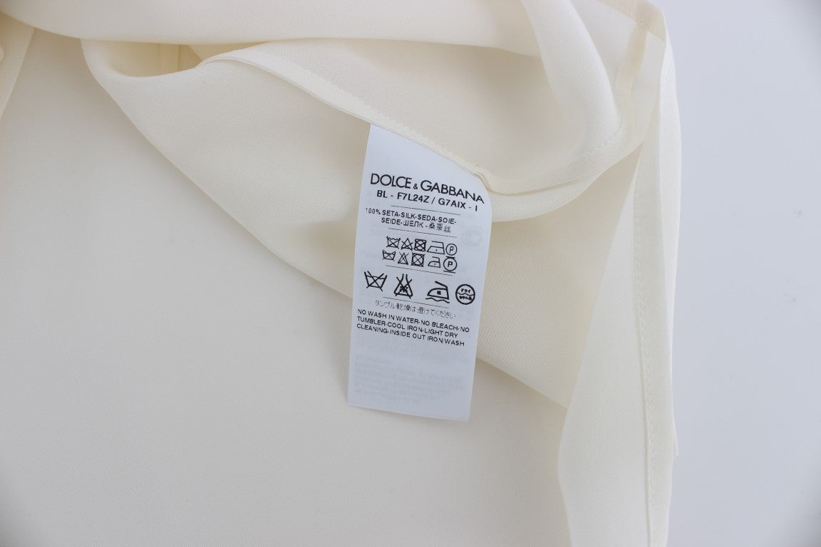 Dolce & Gabbana White Sequined Key Silk Blouse T-shirt Top Wit