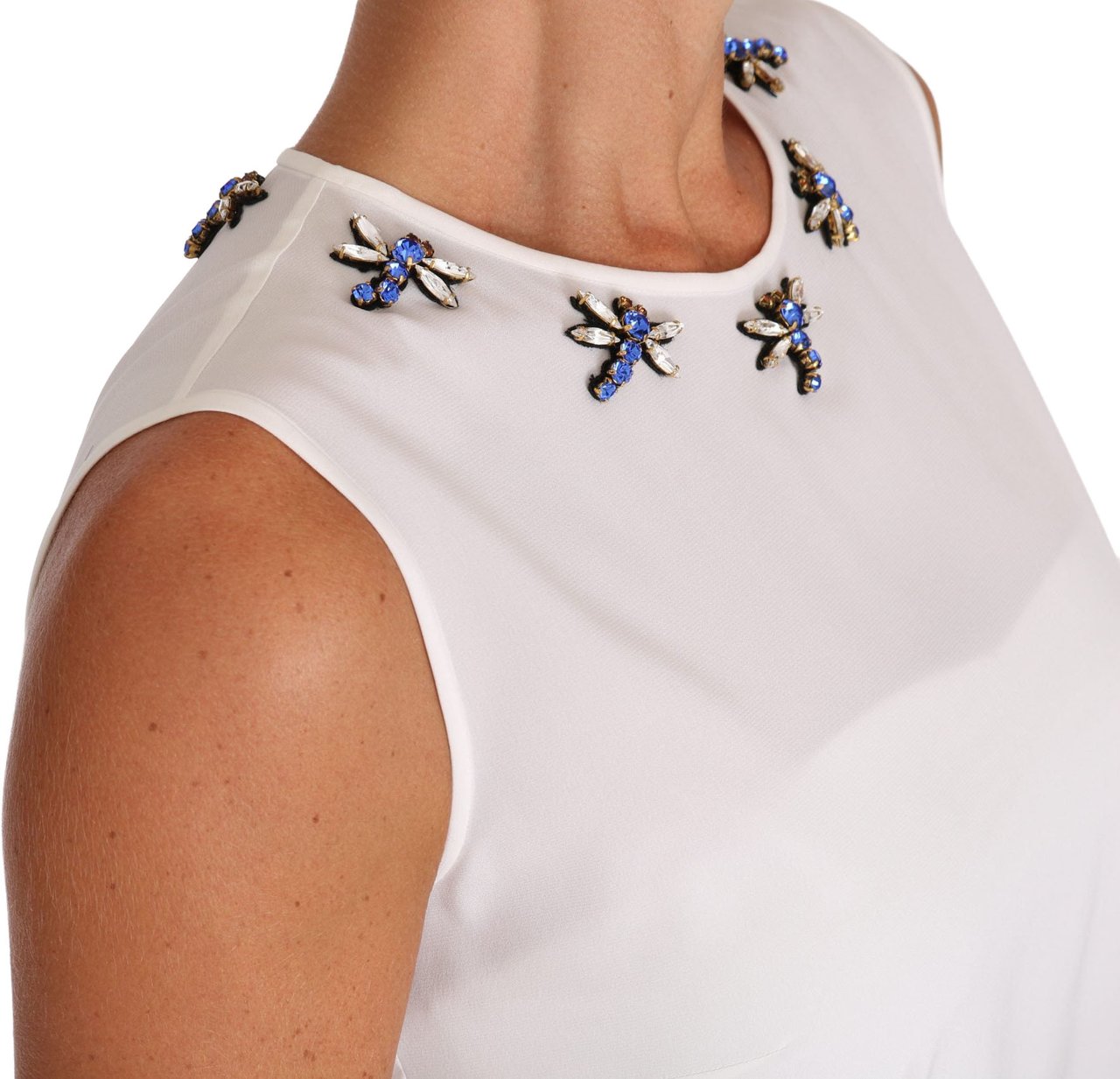 Dolce & Gabbana White Silk Crystal Embellished Fly T-shirt Wit