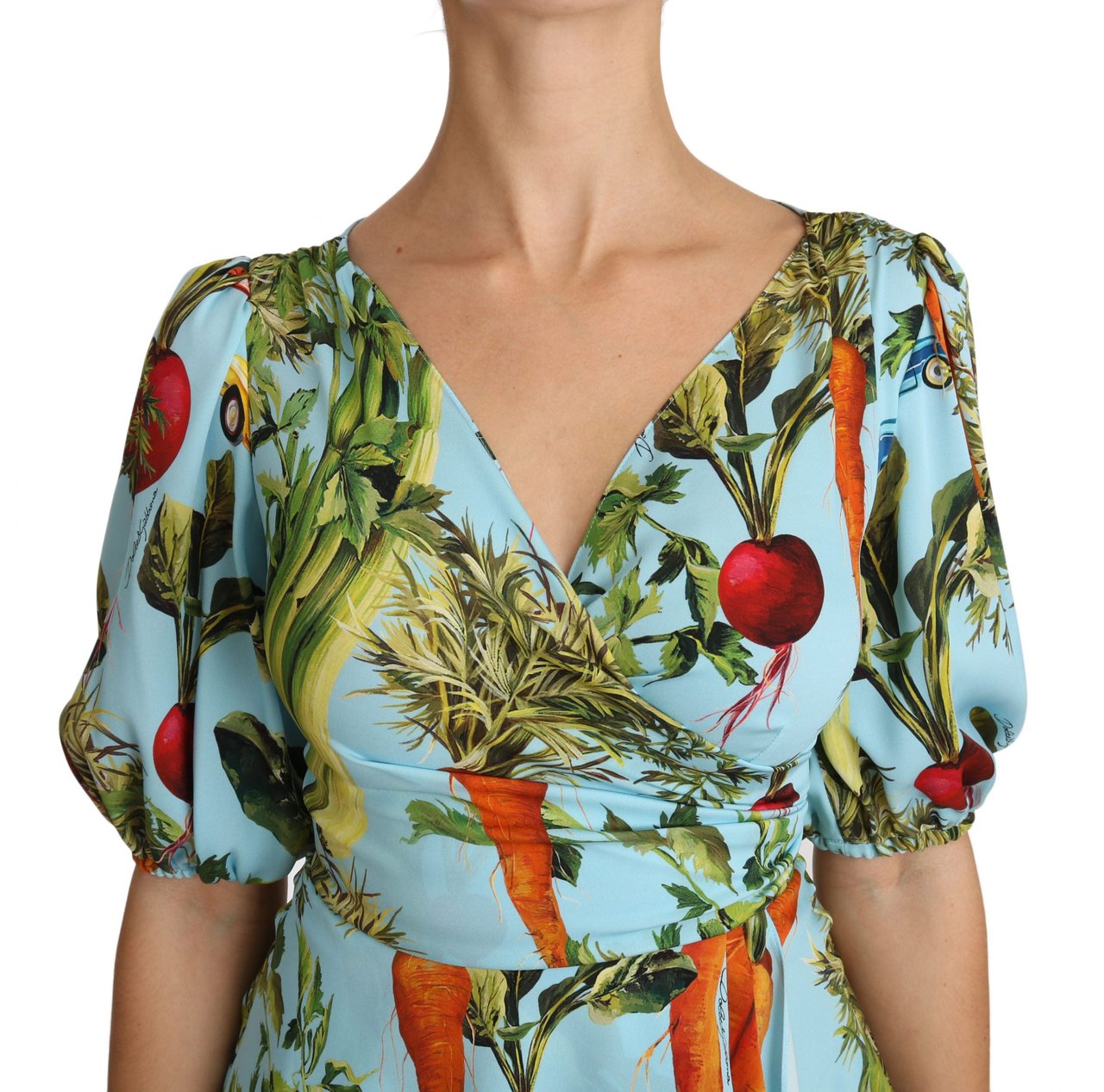 Dolce & Gabbana Multicolor Vegetable Print Silk Top Peplum Wrap Blouse Divers