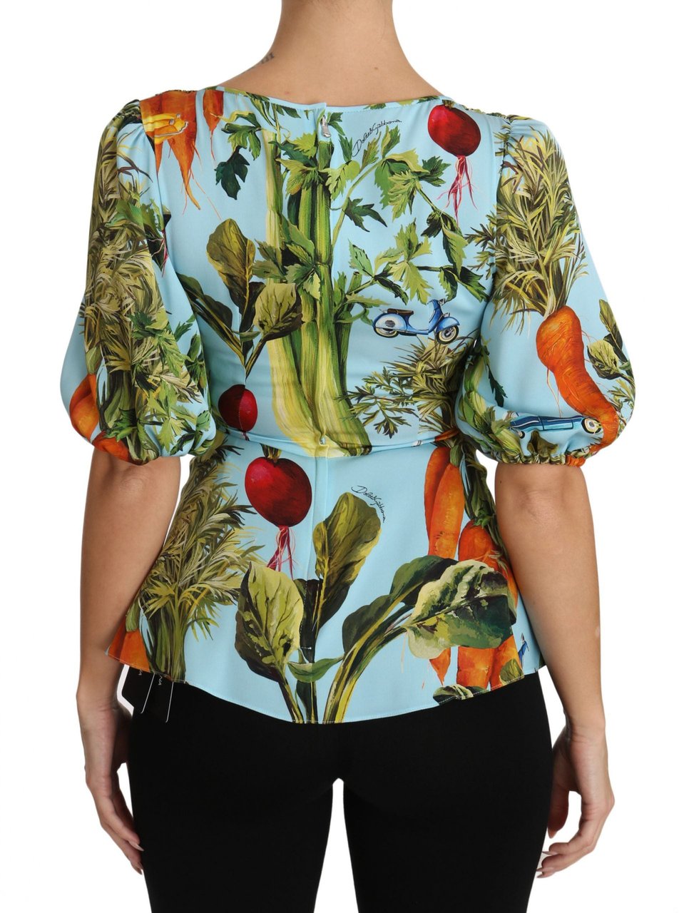 Dolce & Gabbana Multicolor Vegetable Print Silk Top Peplum Wrap Blouse Divers