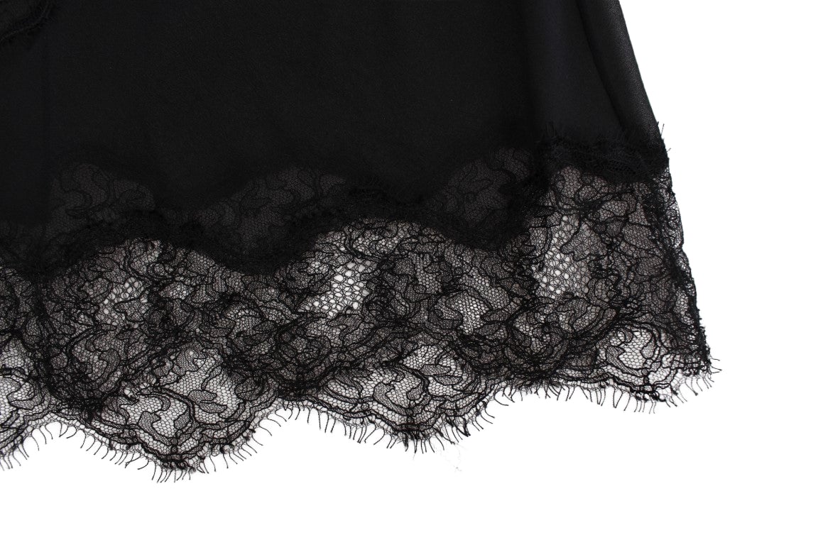 Dolce & Gabbana Black Silk Floral Lace Lingerie Top Zwart