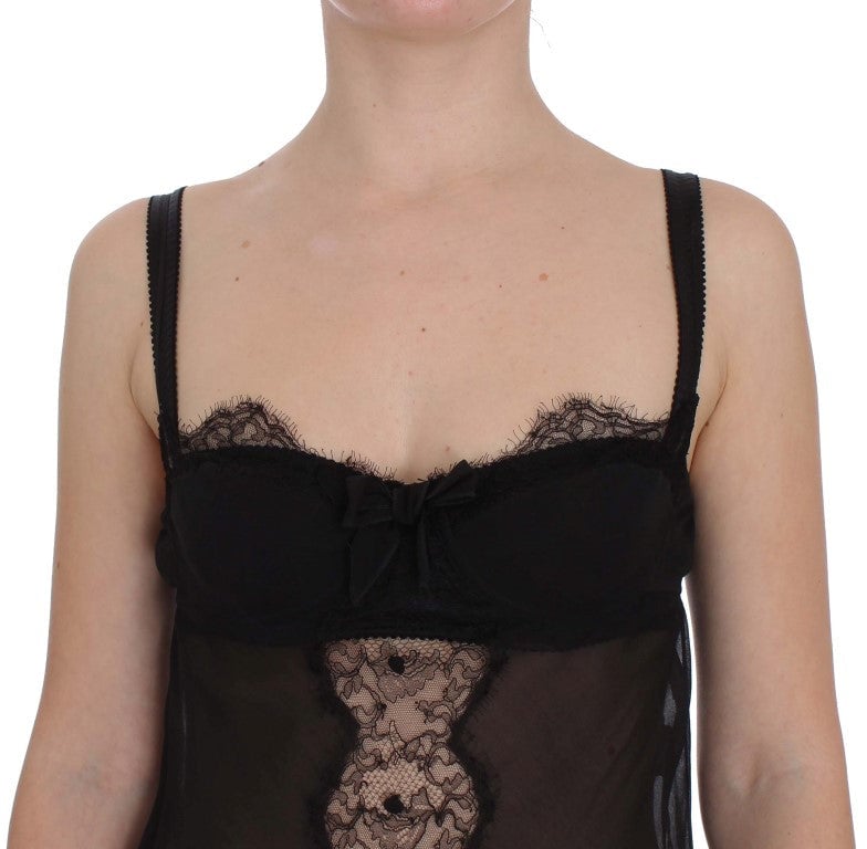 Dolce & Gabbana Black Silk Floral Lace Lingerie Top Zwart