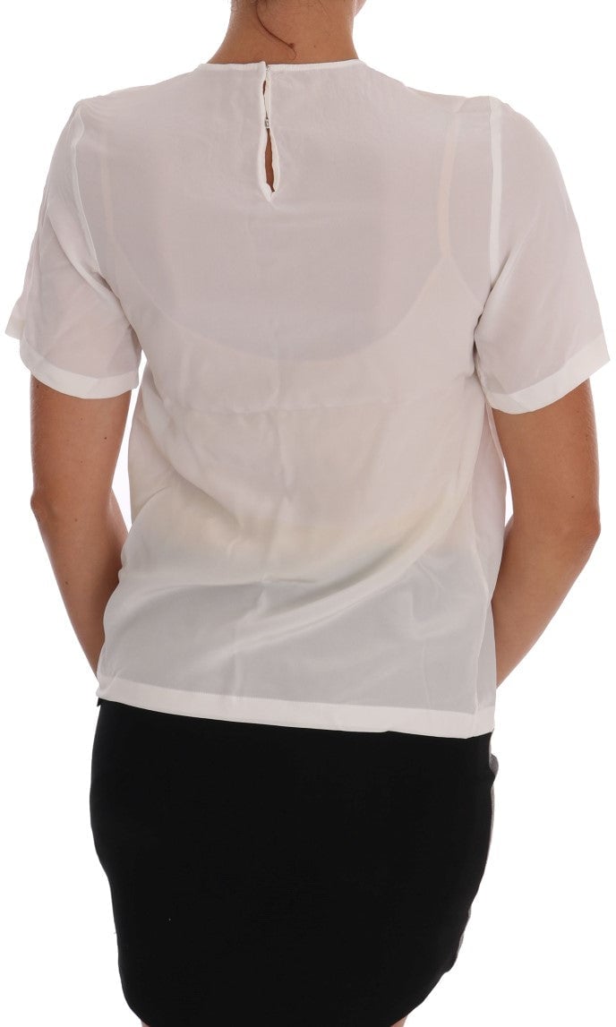 Dolce & Gabbana White Silk ITALIA IS LOVE Blouse T-shirt Rood