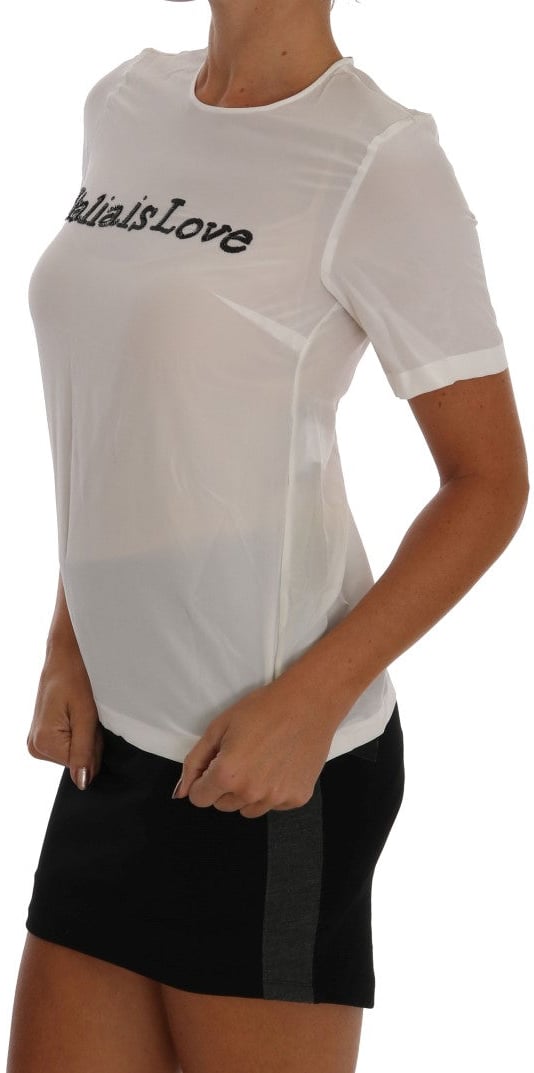 Dolce & Gabbana White Silk ITALIA IS LOVE Blouse T-shirt Rood