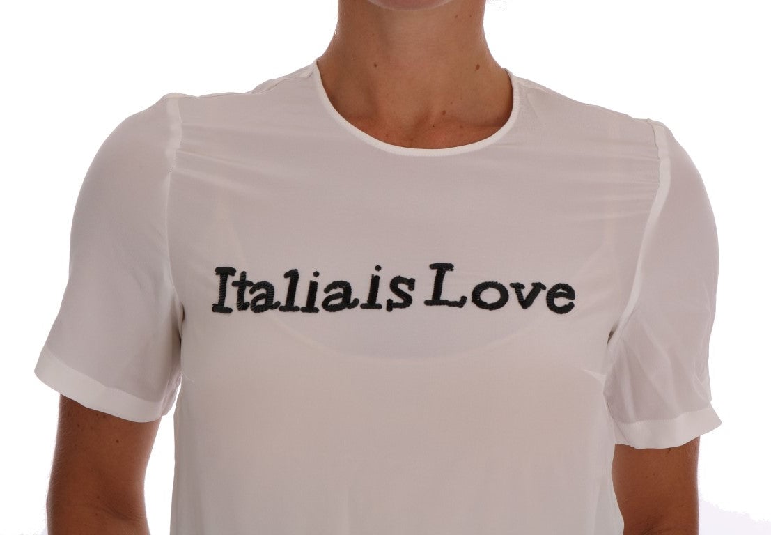 Dolce & Gabbana White Silk ITALIA IS LOVE Blouse T-shirt Rood