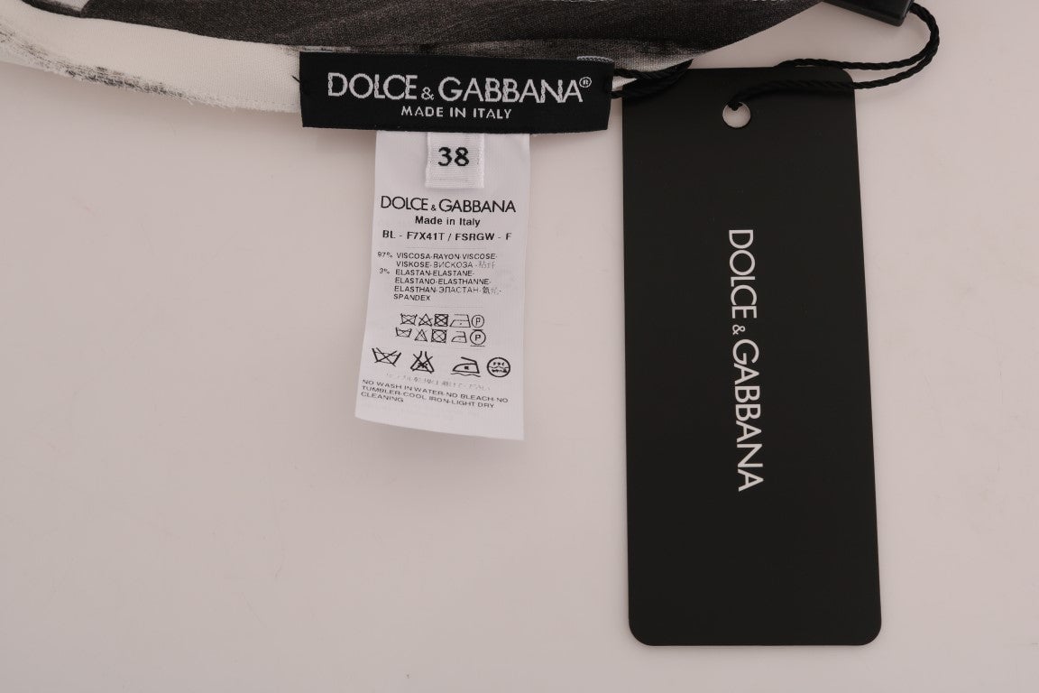 Dolce & Gabbana White Black Striped Printed Blouse Top Divers