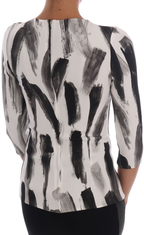 Dolce & Gabbana White Black Striped Printed Blouse Top Divers