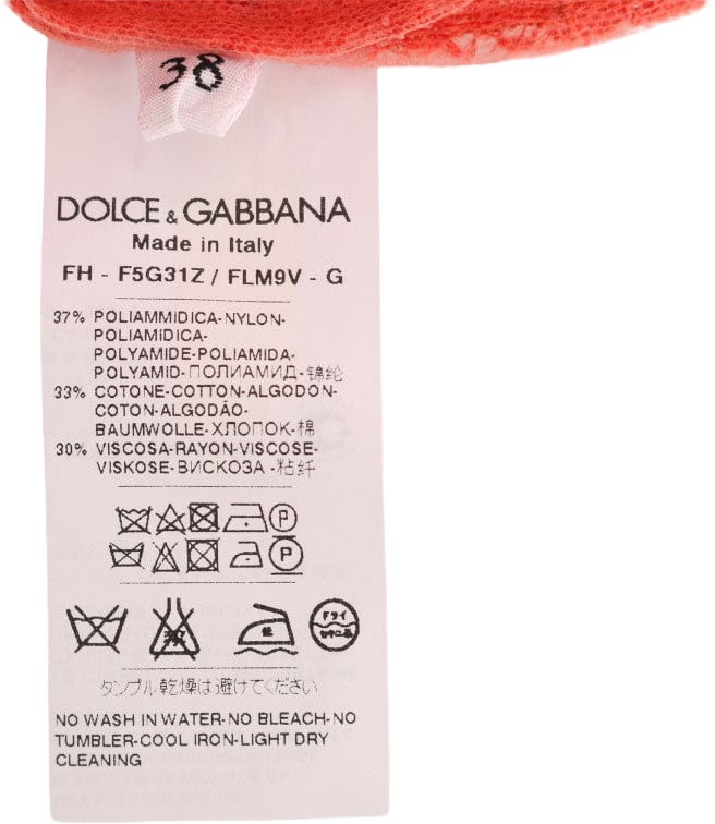 Dolce & Gabbana Orange Crystal Buttons Floral Lace Blouse Oranje