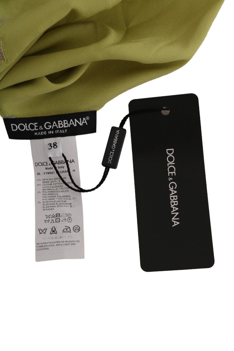 Dolce & Gabbana Green Silk Stretch Blouse Top Groen