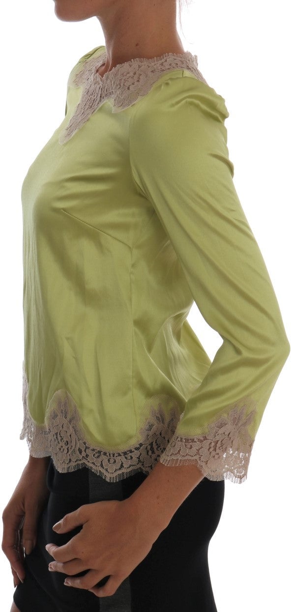 Dolce & Gabbana Green Silk Stretch Blouse Top Groen