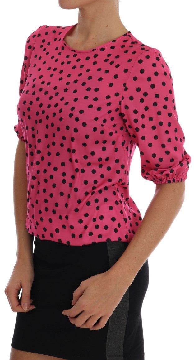 Dolce & Gabbana Pink Polka Dotted Silk Blouse Roze