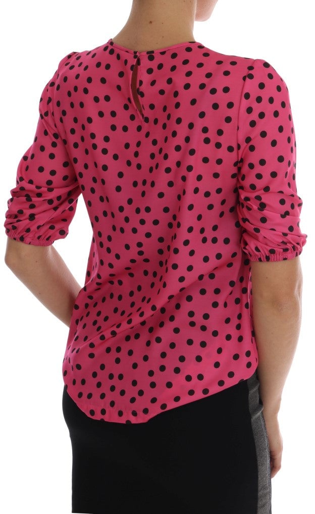 Dolce & Gabbana Pink Polka Dotted Silk Blouse Roze
