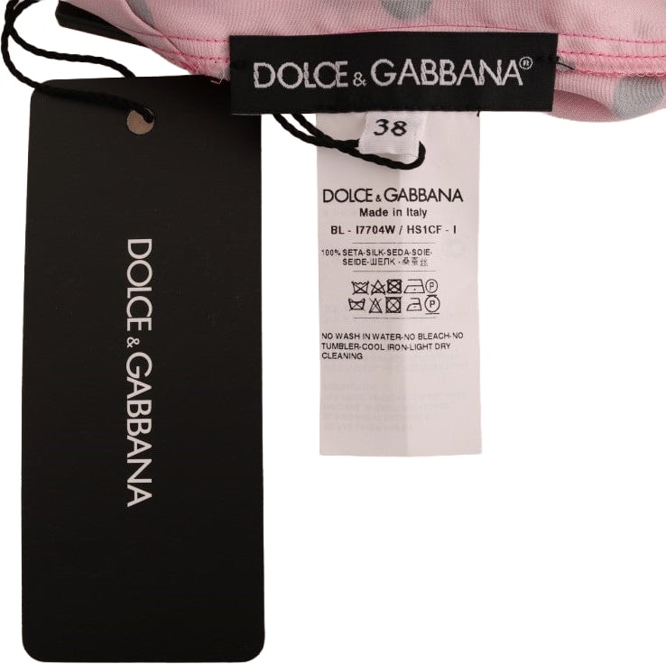 Dolce & Gabbana Pink Polka Dotted Silk Blouse Roze