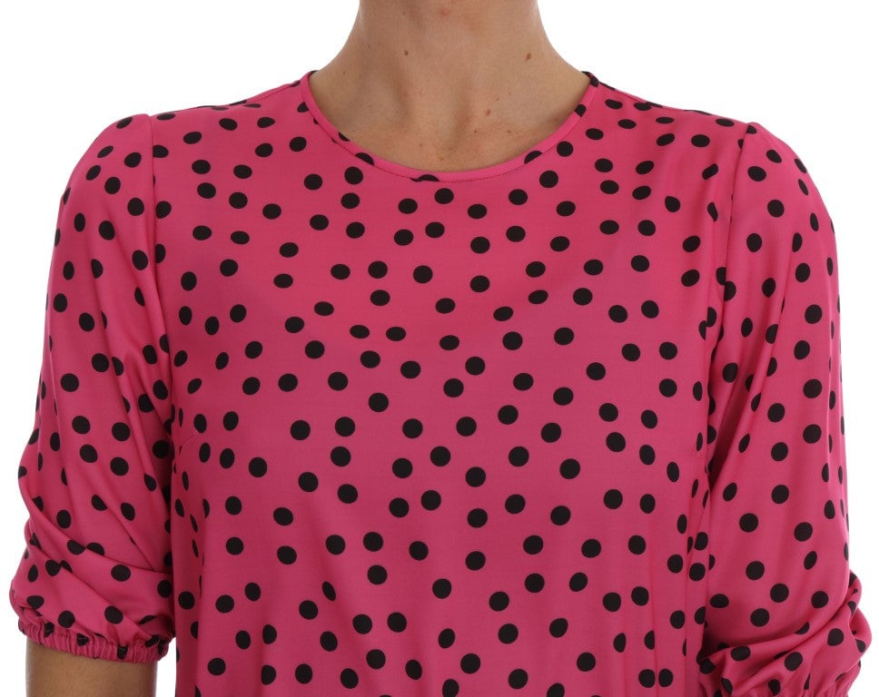 Dolce & Gabbana Pink Polka Dotted Silk Blouse Roze