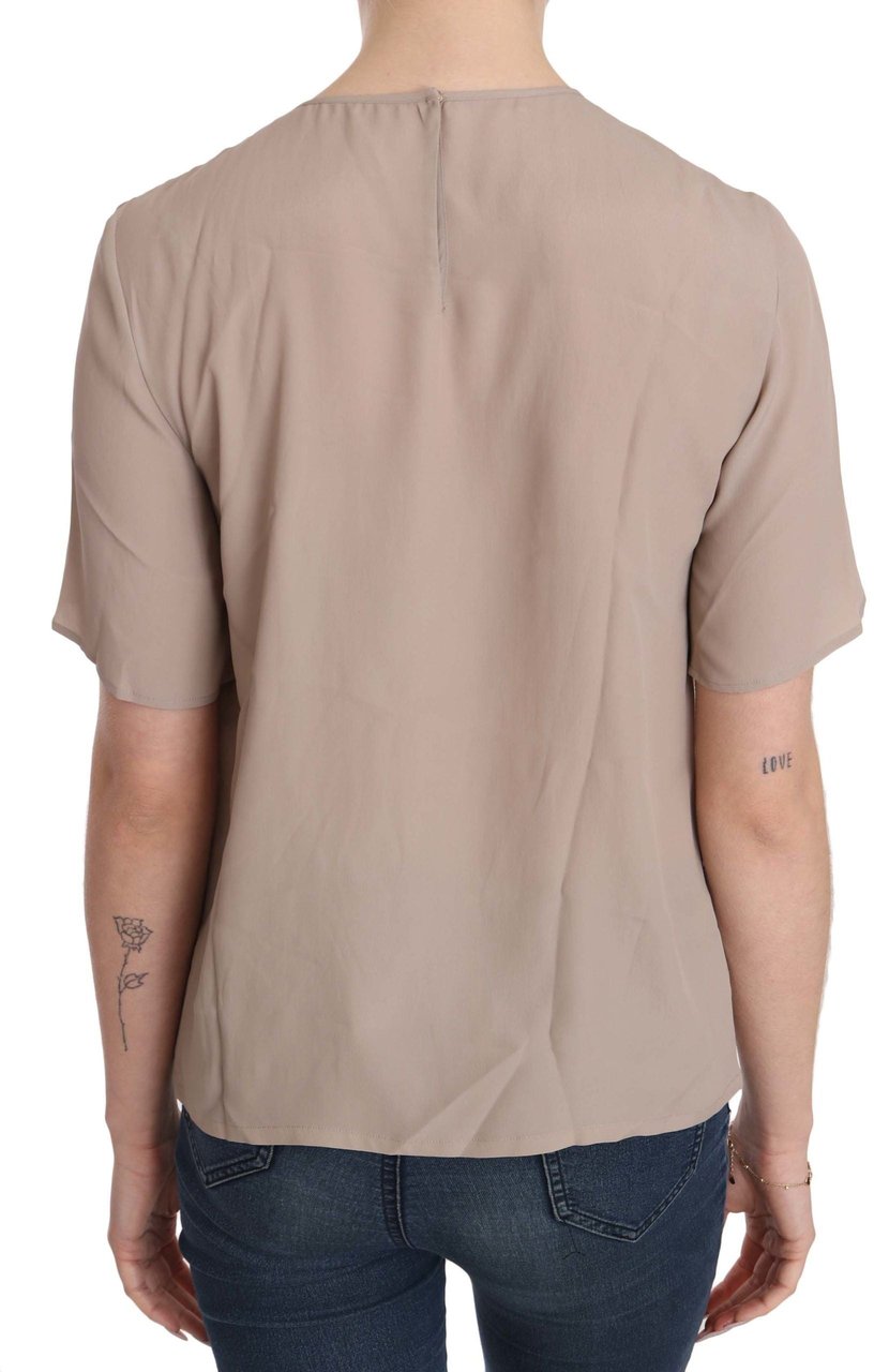 Dolce & Gabbana Beige Crew Neck Short Sleeve Blouse Roze