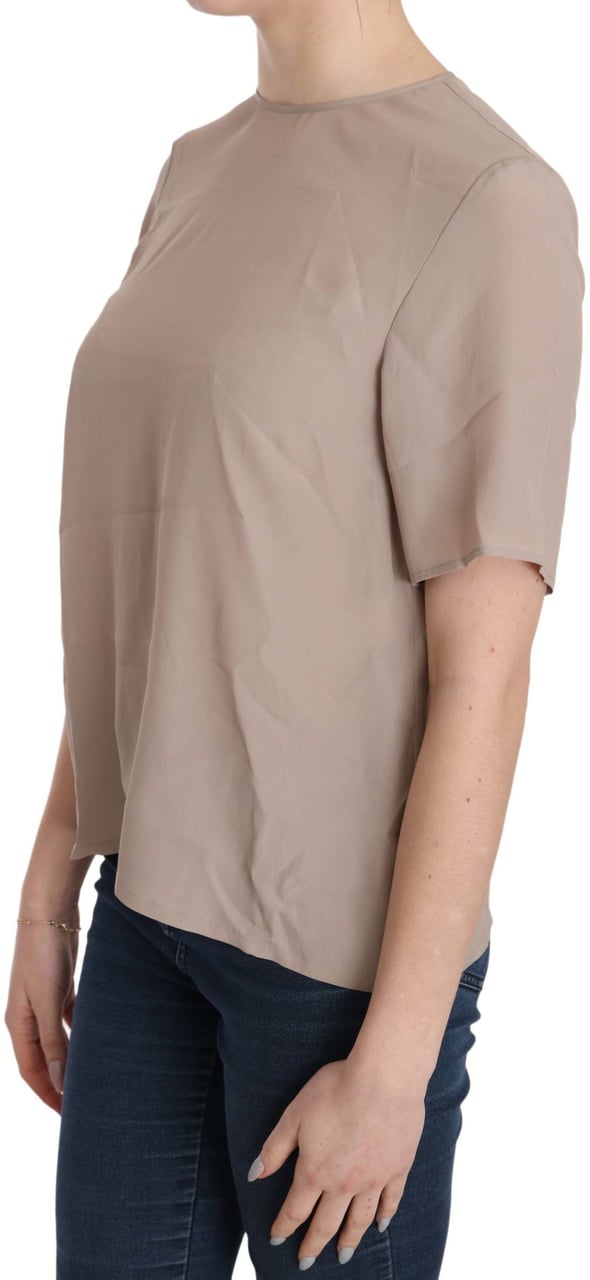 Dolce & Gabbana Beige Crew Neck Short Sleeve Blouse Roze