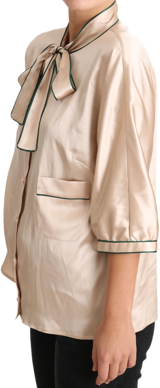 Dolce & Gabbana Beige Ribbon Silk Stretch Top Blouse Beige