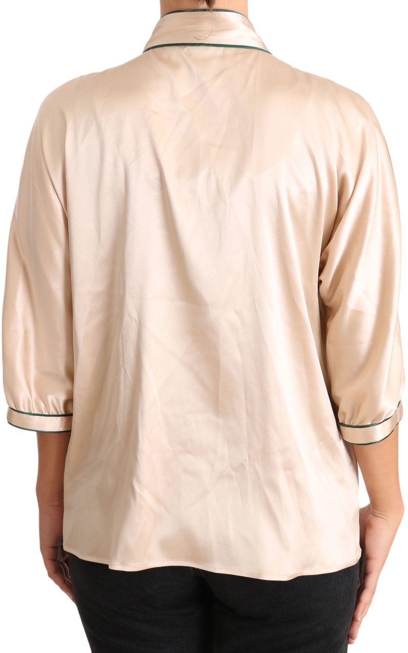 Dolce & Gabbana Beige Ribbon Silk Stretch Top Blouse Beige
