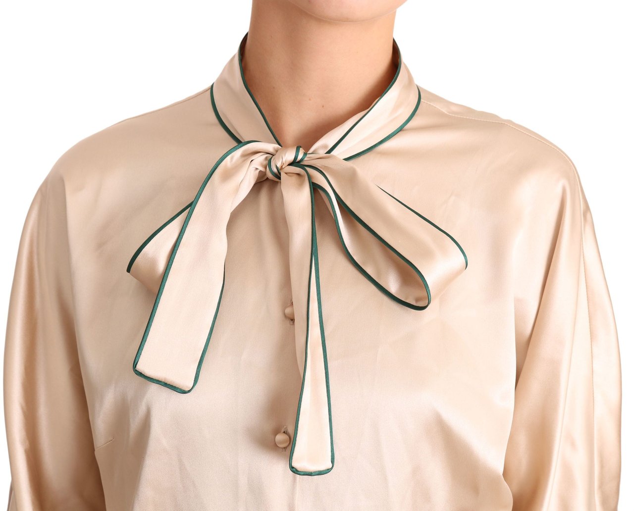 Dolce & Gabbana Beige Ribbon Silk Stretch Top Blouse Beige