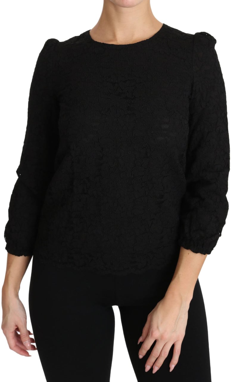 Dolce & Gabbana Black Floral Lace Zipper Top Blouse Zwart