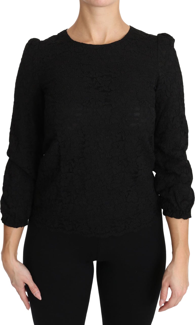 Dolce & Gabbana Black Floral Lace Zipper Top Blouse Zwart