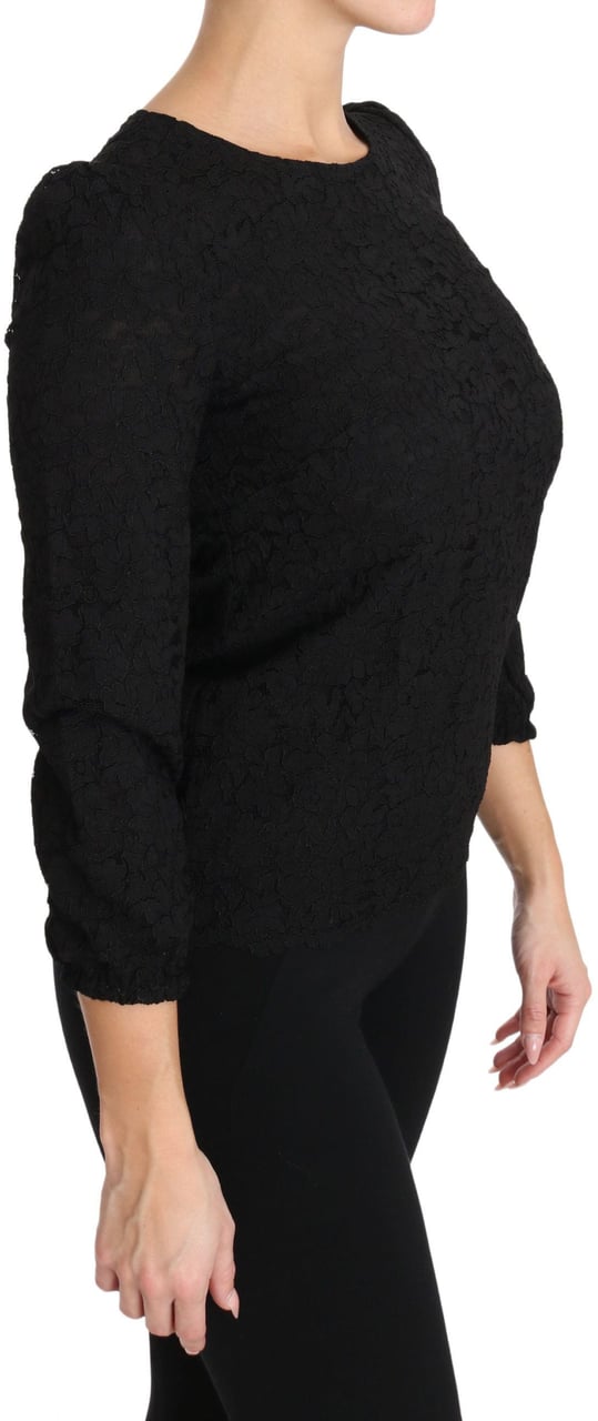 Dolce & Gabbana Black Floral Lace Zipper Top Blouse Zwart