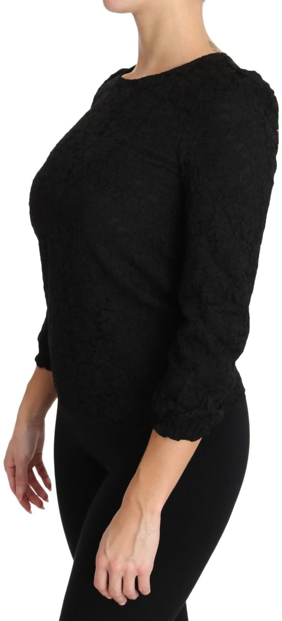 Dolce & Gabbana Black Floral Lace Zipper Top Blouse Zwart