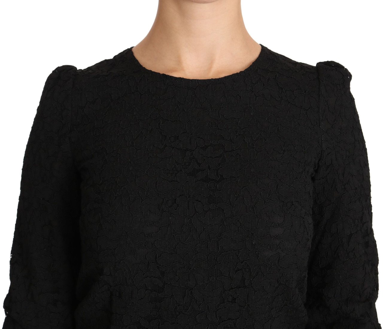 Dolce & Gabbana Black Floral Lace Zipper Top Blouse Zwart