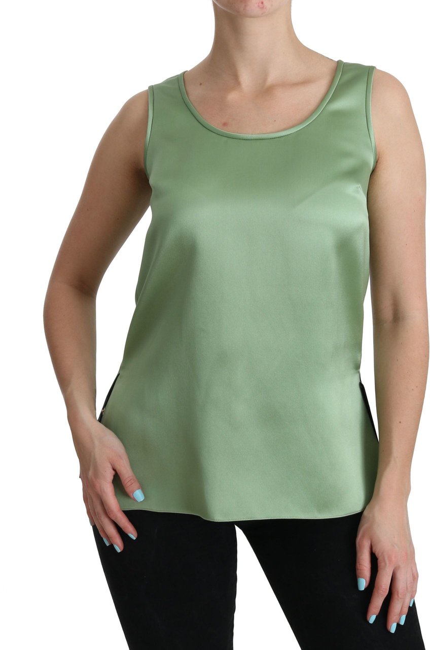 Dolce & Gabbana Green Sleeveless 100% Silk Top Tank Blouse Groen