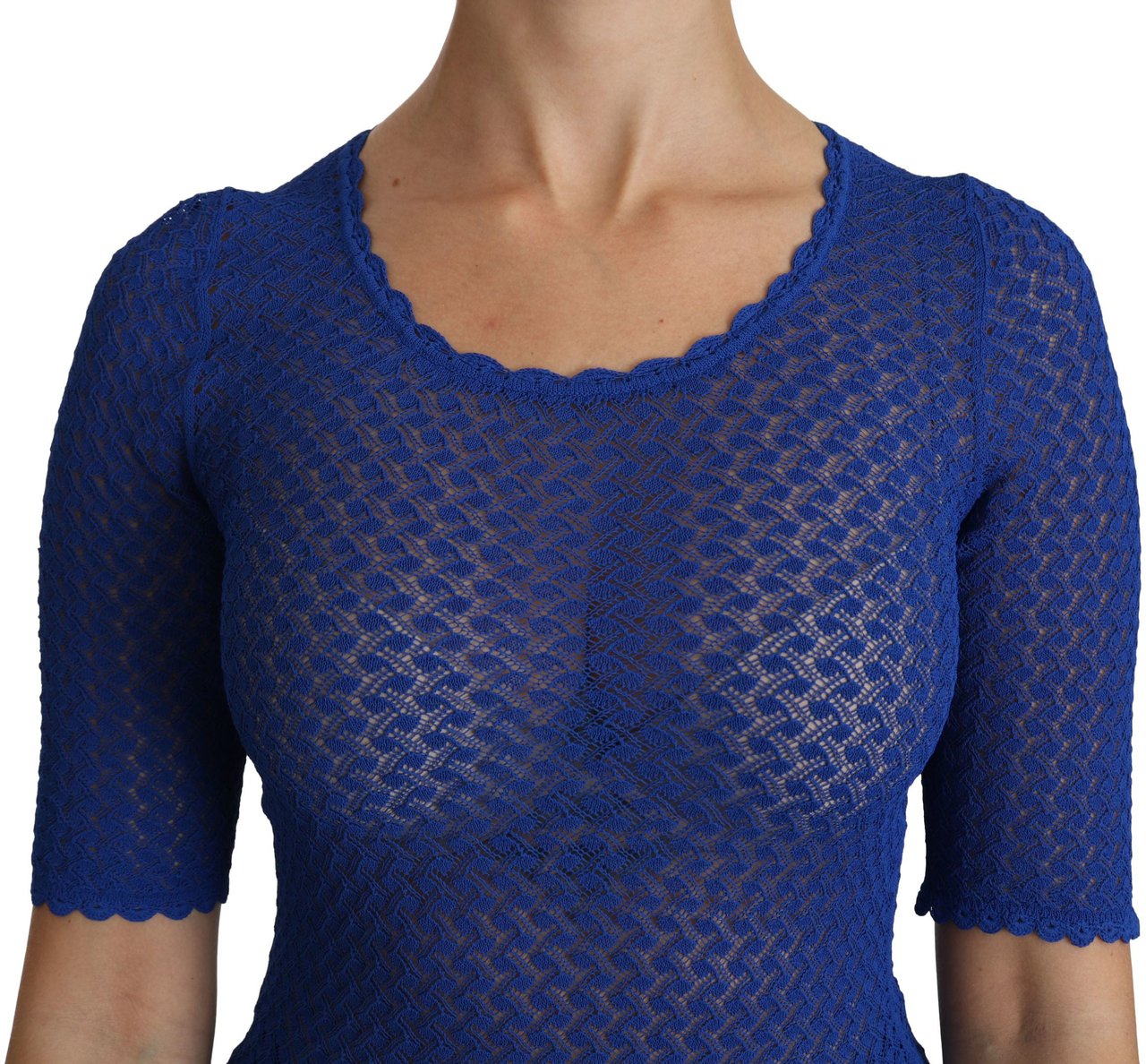 Dolce & Gabbana Blue See Through Round Neck Top Viscose Blouse Zwart